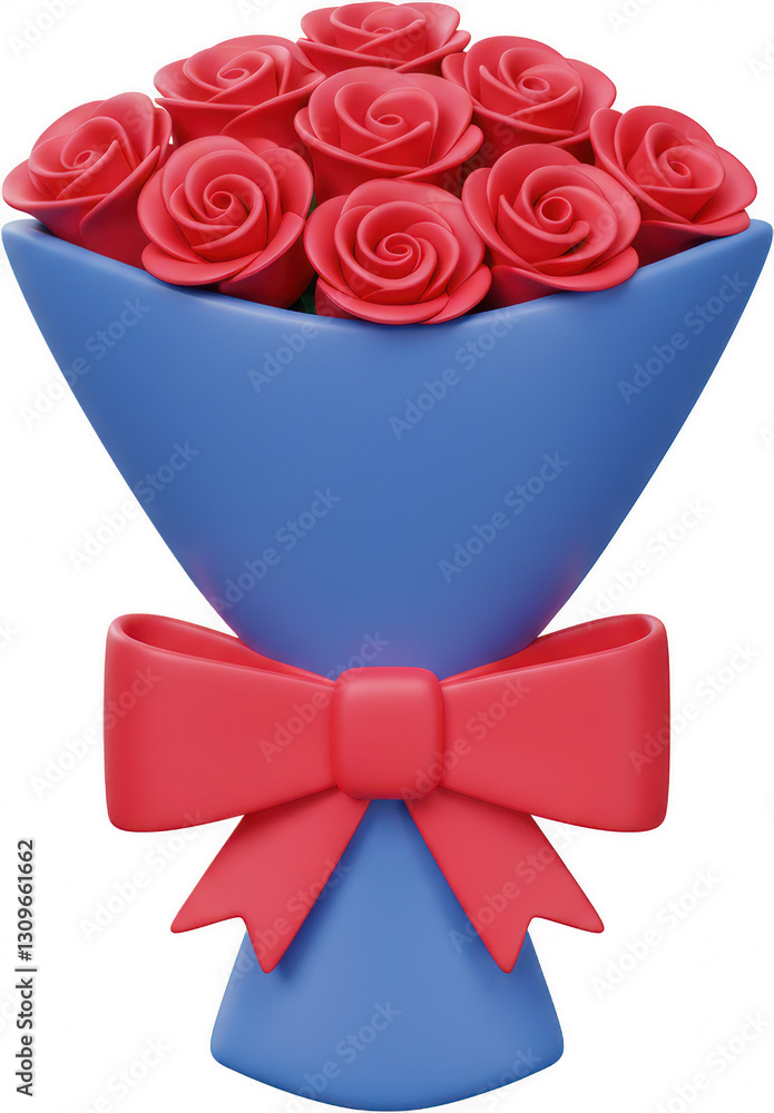 3D Render of a Bouquet of Red Roses with a Blue Wrapper and Red Bow 3D Render of a Bouquet of Red Roses with a Blue Wrapper and Red Bow