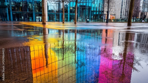Wallpaper Mural Raindrops Create Miniature Prisms in Vibrant City Reflection Torontodigital.ca