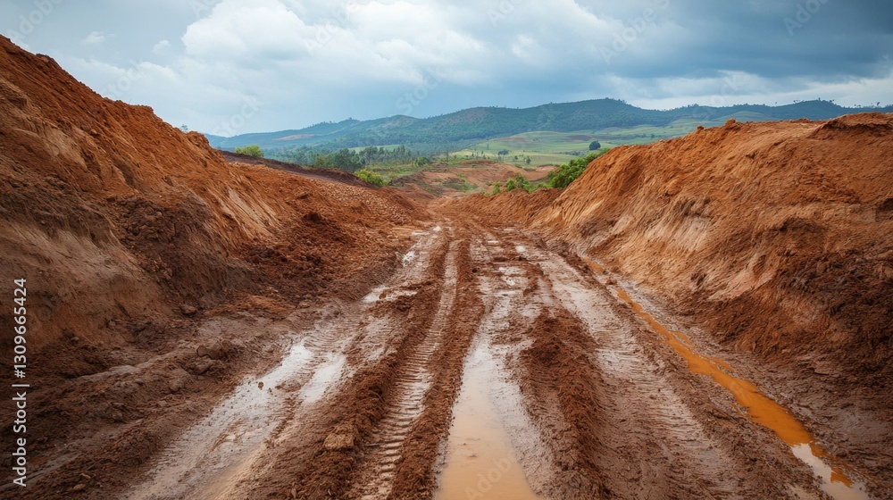 Fototapeta premium Devastating Soil Erosion Impacting Landscapes in Rural Areas