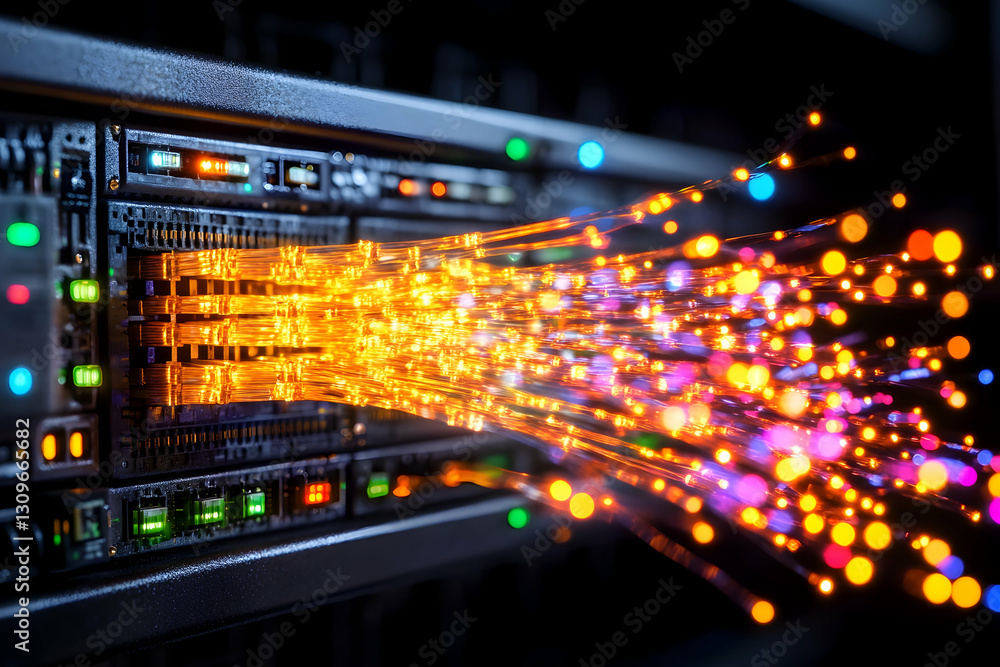 Data streams from server rack. Data streams from server rack.