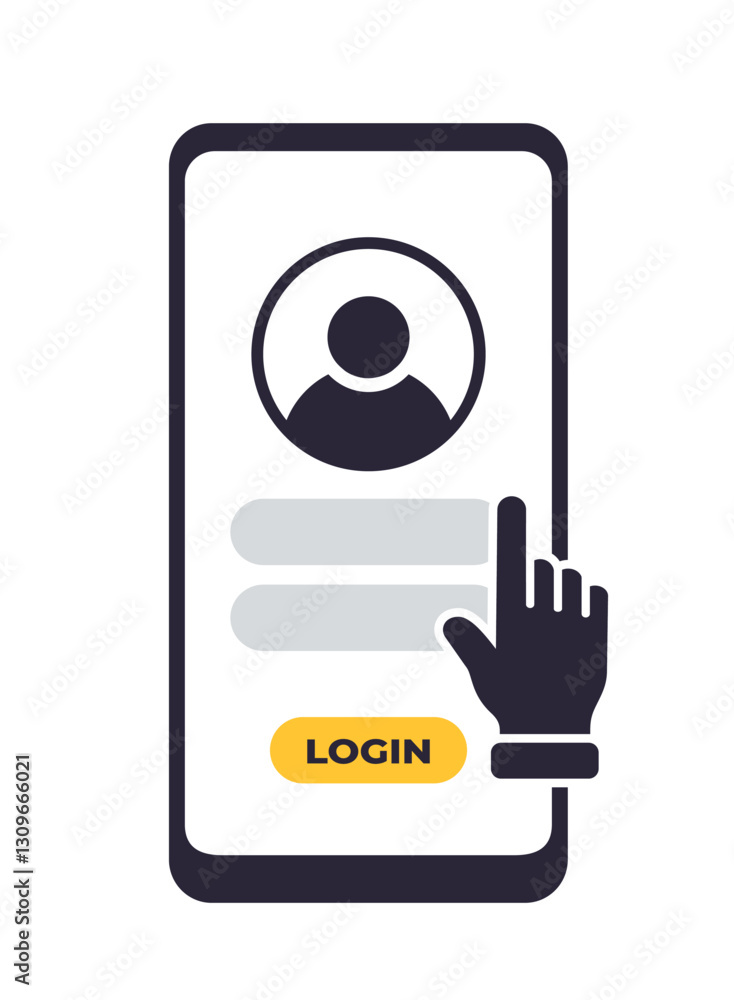 App Interface Template. Graphical user interface of login or registration window in mobile app on smartphone screen. Design element for UI and UX. Flat vector illustration isolated on background App Interface Template. Graphical user interface of login or registration window in mobile app on smartphone screen. Design element for UI and UX. Flat vector illustration isolated on background