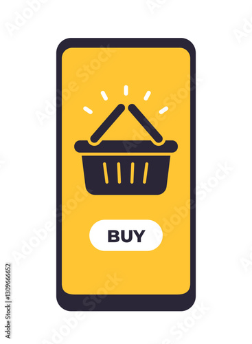 App Interface Template. Graphic user interface of mobile app for online shopping. Smartphone screen with shopping cart. Design element for UI and UX. Flat vector illustration isolated on background