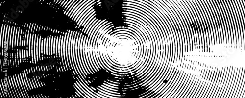 Distressed background in black and white texture with circles, spots, scratches, and lines. Abstract vector illustration.