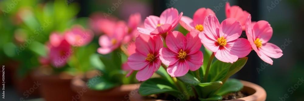Petal pink flowers blooming in a terracotta pot, pink flowers, blossoms Petal pink flowers blooming in a terracotta pot, pink flowers, blossoms