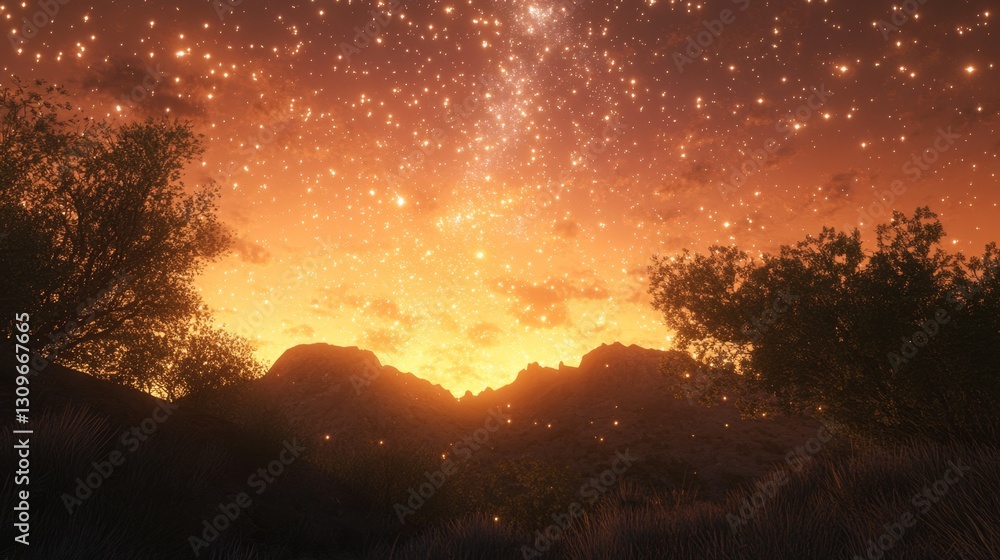 Fototapeta premium Under the Vast Expanse of Velvet Sky Studded with Stars