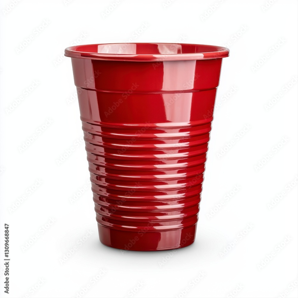 Bright red plastic cup set against a simple background perfect for parties and outdoor gatherings with friends Bright red plastic cup set against a simple background perfect for parties and outdoor gatherings with friends