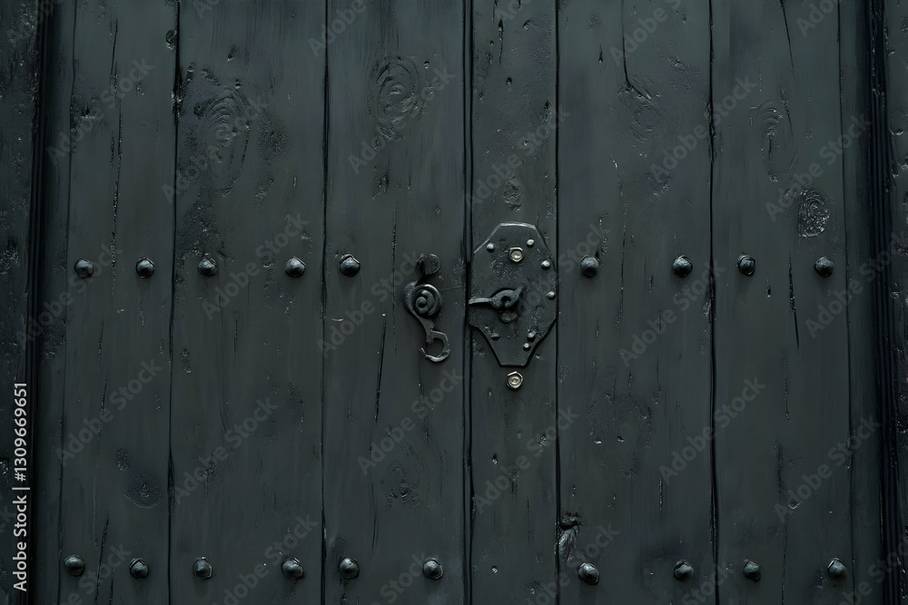 Fototapeta premium Dark Wood Door with Metal Hardware Illustration