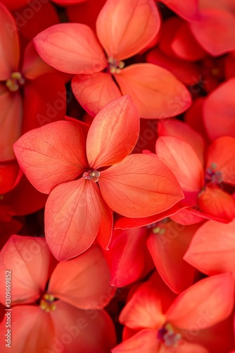 Vertical Close-up of vibrant red flower petals in bloom.