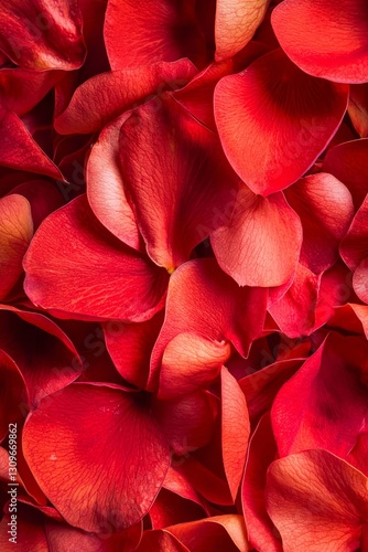 Vertical Close-up of vibrant red flower petals in bloom.