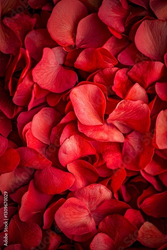 Vertical Close-up of vibrant red flower petals in bloom.