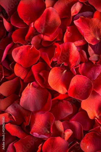 Vertical Close-up of vibrant red flower petals in bloom.