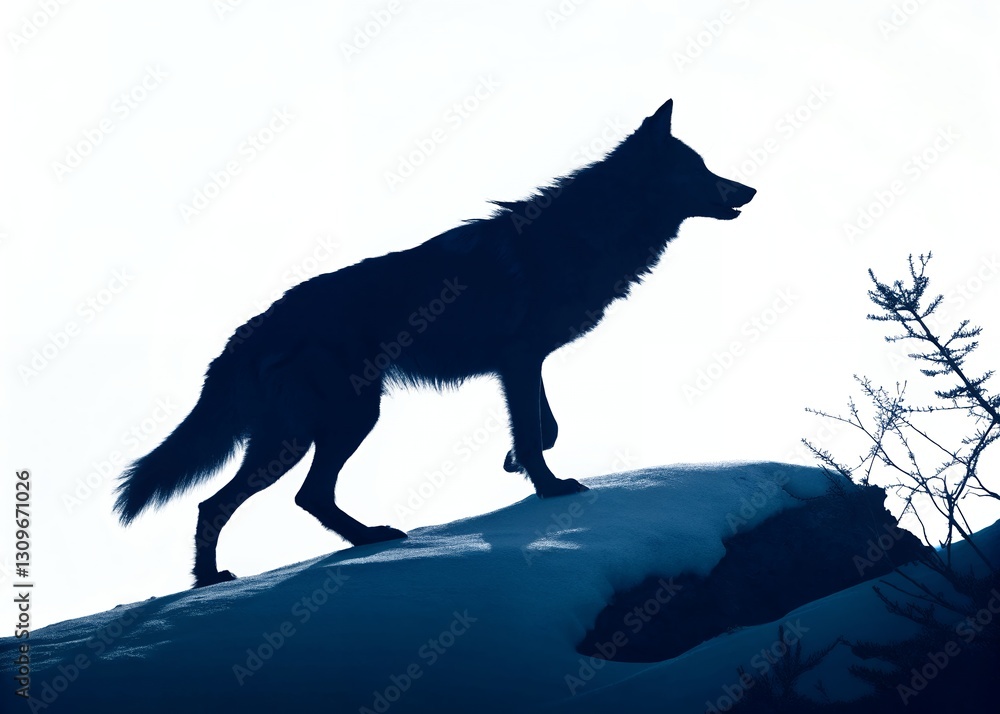Ethereal Black Wolf Standing in a Misty, Light-Filled Void Ethereal Black Wolf Standing in a Misty, Light-Filled Void