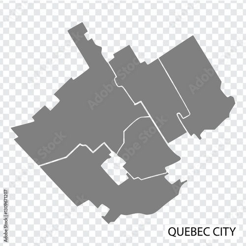 High Quality map of Quebec City is a city in Canada, with borders of the districts. Map of Quebec City for your web site design, app, UI. EPS10.