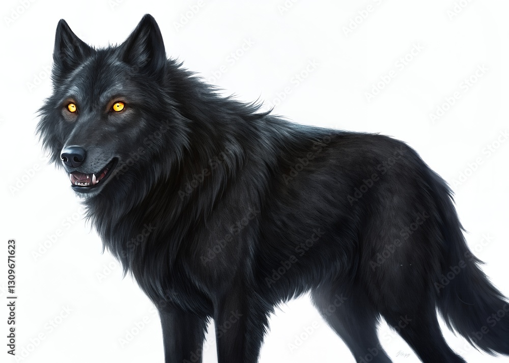 Black Wolf with Glowing Eyes in a Snowy Winter Forest Black Wolf with Glowing Eyes in a Snowy Winter Forest