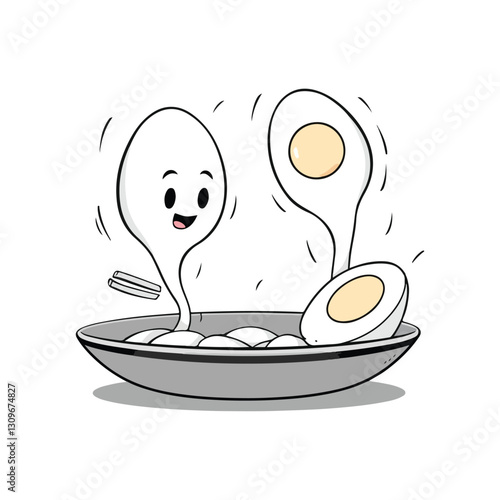 Food set. How to boil an egg instruction collection. Cooking direction for soft and hard boiled eggs and other cooking elements. Modern cartoon concept. Vector illustration