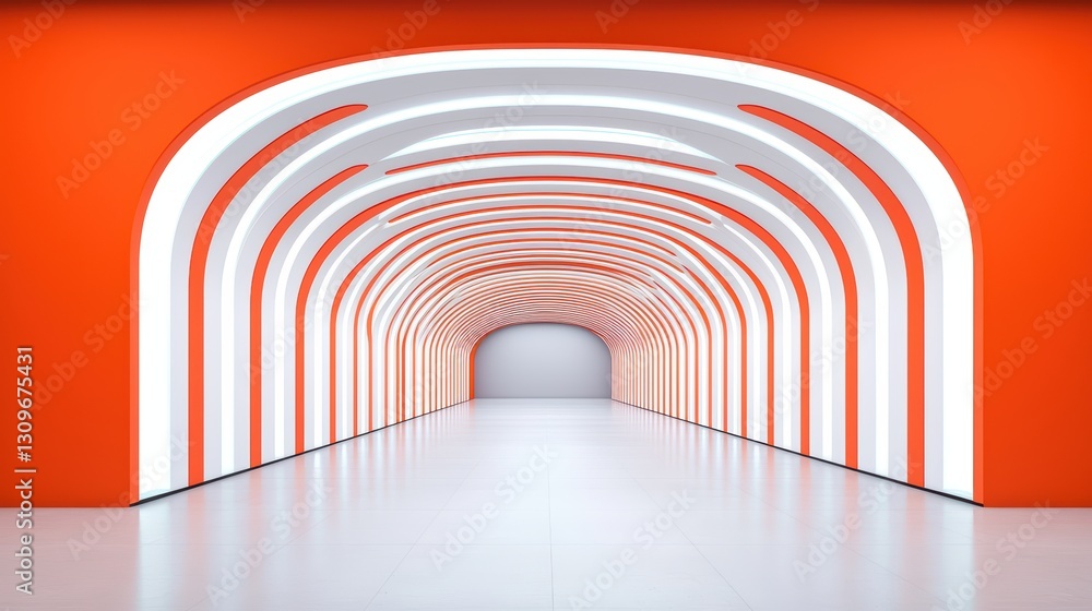Obraz premium Contemporary Conceptual Interior with Unique Orange and White Architectural Design Elements