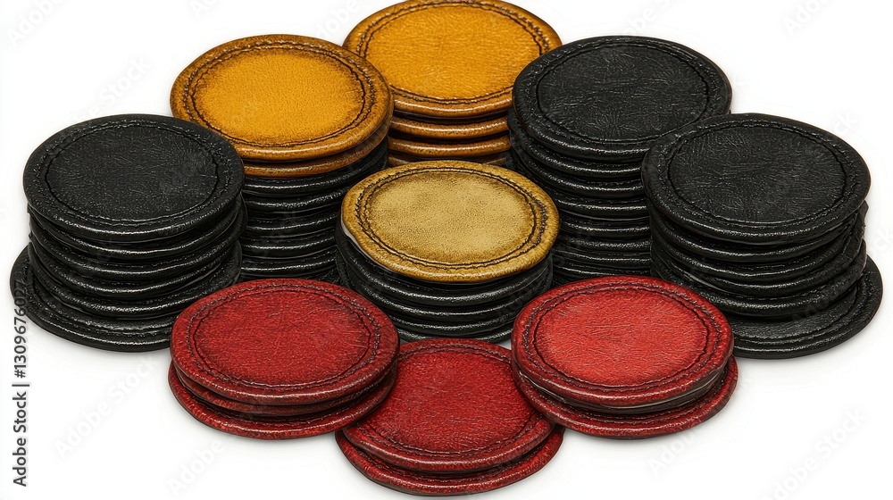 Stacked poker chips, various colors, studio shot Stacked poker chips, various colors, studio shot