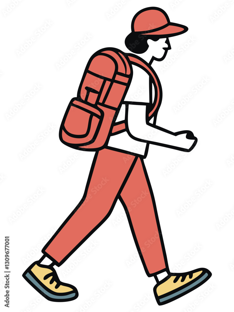 Stylized Clipart of a Backpacker Walking, Ideal for Outdoor and Exploration Concepts Stylized Clipart of a Backpacker Walking, Ideal for Outdoor and Exploration Concepts