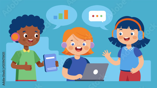 Through the use of speech recognition technology kids can perfect their pronunciation and speaking skills in a fun and interactive way.. Vector illustration