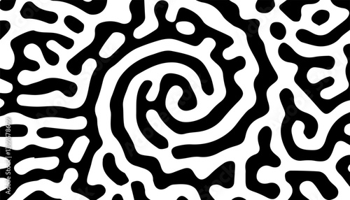 Black and white abstract turing pattern. Diffusion Effect with circular ways. Vector Format Illustration. 