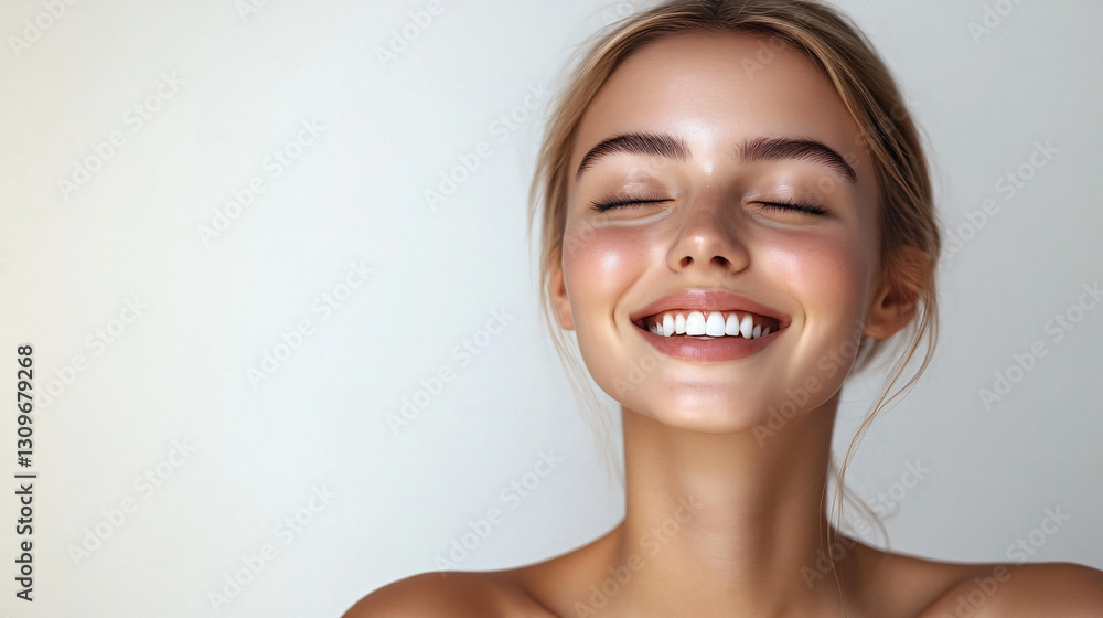 A joyful young woman laughing, ideal for skincare advertisements or beauty product marketing. Perfect for wellness campaigns, social media, and beauty blogs. A joyful young woman laughing, ideal for skincare advertisements or beauty product marketing. Perfect for wellness campaigns, social media, and beauty blogs.