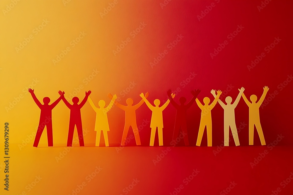 Paper Chain People Celebrating Teamwork Togetherness Paper Chain People Celebrating Teamwork Togetherness