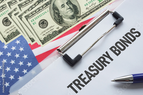 Bilde på lerret Treasury bonds of USA and Concept of crisis in US economy