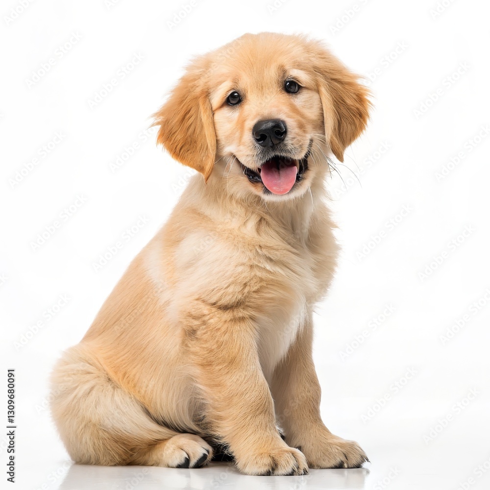Golden Retriever Puppy Portrait on White, Happy Dog, Pets Golden Retriever Puppy Portrait on White, Happy Dog, Pets