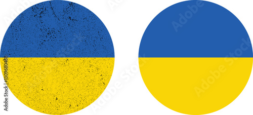 Distressed Circular Flag of Ukraine. Ukraine Flag Icons.