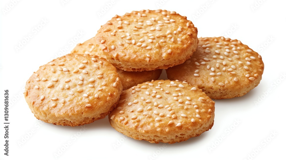Pile of Sesame Cookies on White Background Ready to Eat Pile of Sesame Cookies on White Background Ready to Eat