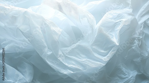 Wallpaper Mural Close-up of a white plastic bag, partially draped in a textured, wrinkled light blue fabric. The contrast between smooth plastic and vibrant fabric adds visual intrigue Torontodigital.ca
