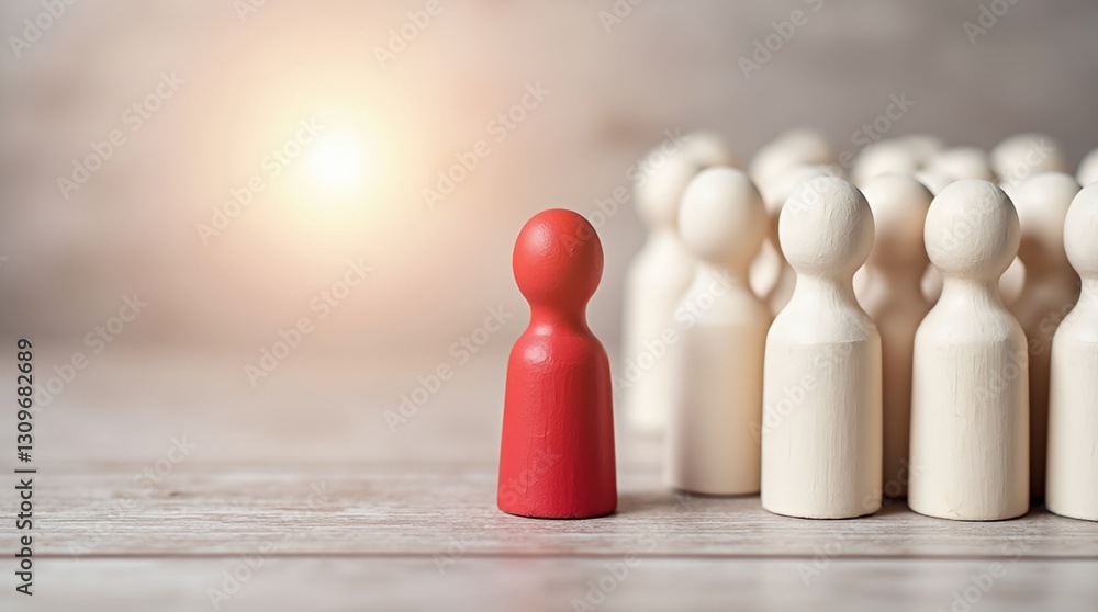 Leading Figure: A single red figure stands out, leading a collection of white figures. This imagery symbolizes leadership, with focus and responsibility at the forefront. Leading Figure: A single red figure stands out, leading a collection of white figures. This imagery symbolizes leadership, with focus and responsibility at the forefront.