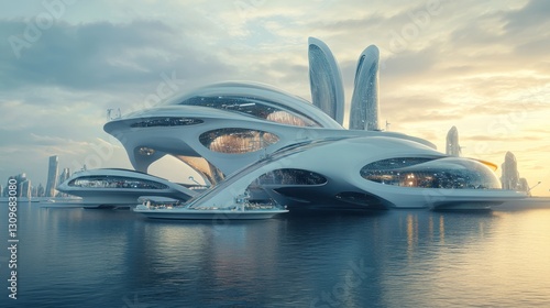 Aquatic utopia a captivating vision of a futuristic cityscape rising from ocean waters