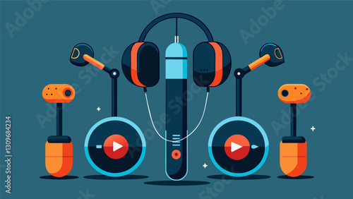 The pods are equipped with tingedge haptic feedback technology making the workouts feel incredibly immersive and intense.. Vector illustration