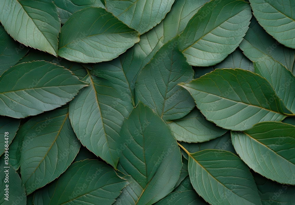 Obraz premium Dense Arrangement of Fresh Green Leaves Overlapping Each Other in Natural Background for Organic and Botanical Design Projects