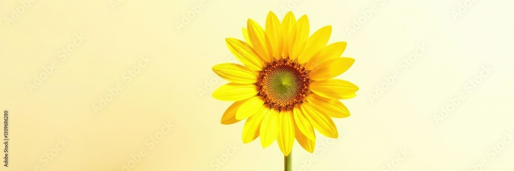 Fototapeta premium Large sunflower with bright yellow petals on white background, bloom, bloom