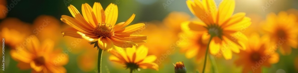 Large orange and yellow blanket flower blossoms in sunlight, large, blossoms Large orange and yellow blanket flower blossoms in sunlight, large, blossoms