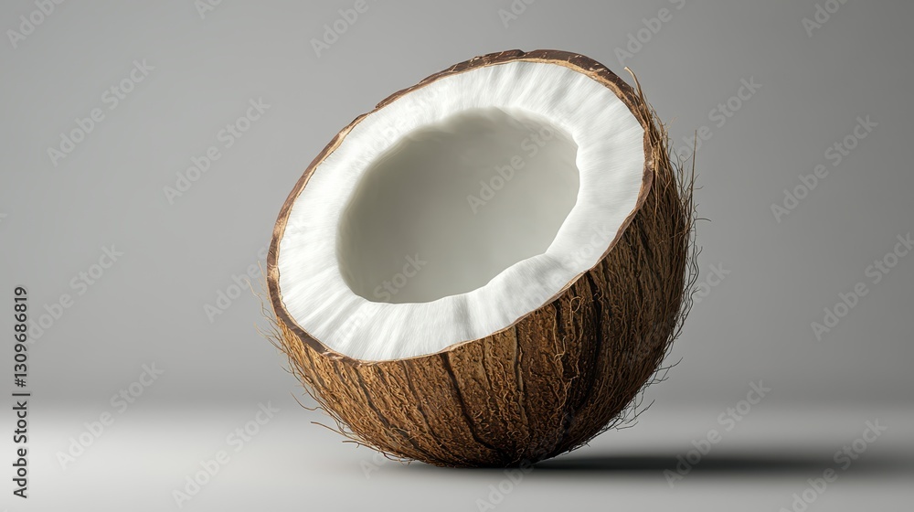 Coconut Half Close-up. Natural Delight and Tropical Freshness in Detailed View Coconut Half Close-up. Natural Delight and Tropical Freshness in Detailed View
