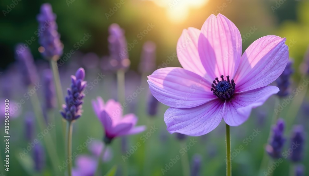 Large lavender colored flower blooming in a garden, lavender, flowers Large lavender colored flower blooming in a garden, lavender, flowers