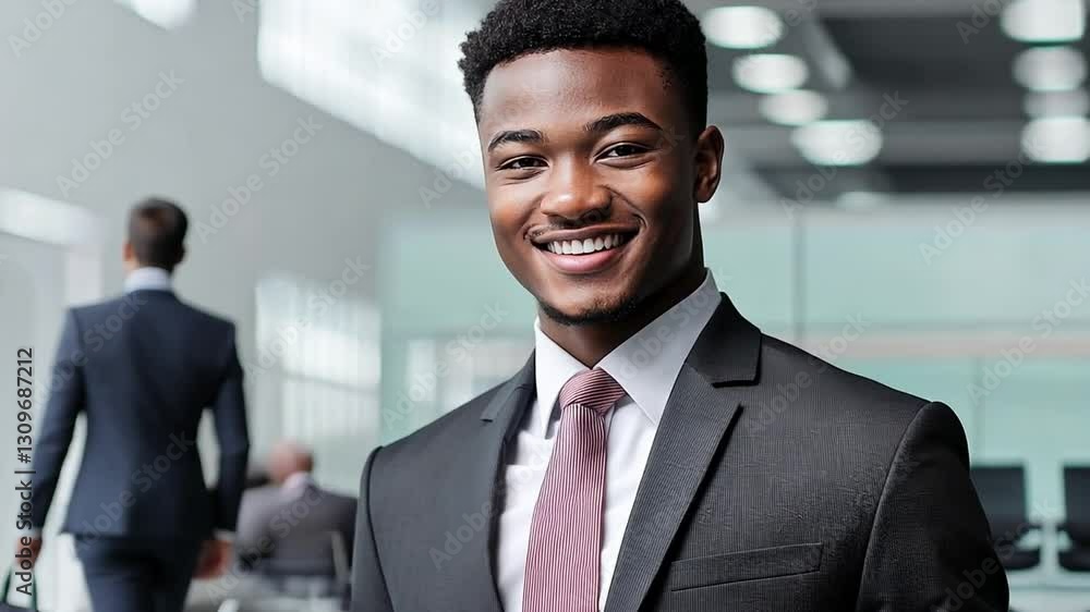 The Confident Executive: A striking portrait of a smiling, successful businessman radiating confidence and professionalism in a modern office environment. The Confident Executive: A striking portrait of a smiling, successful businessman radiating confidence and professionalism in a modern office environment.