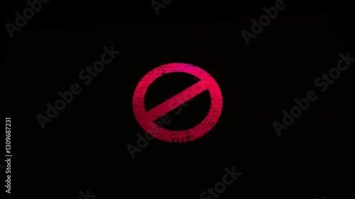 4K Background Stop sign red icon. warning or no entry forbidden circle and line symbol. Red sign stop, cross, x, ban, cancel, prohibited icon animation on black background.