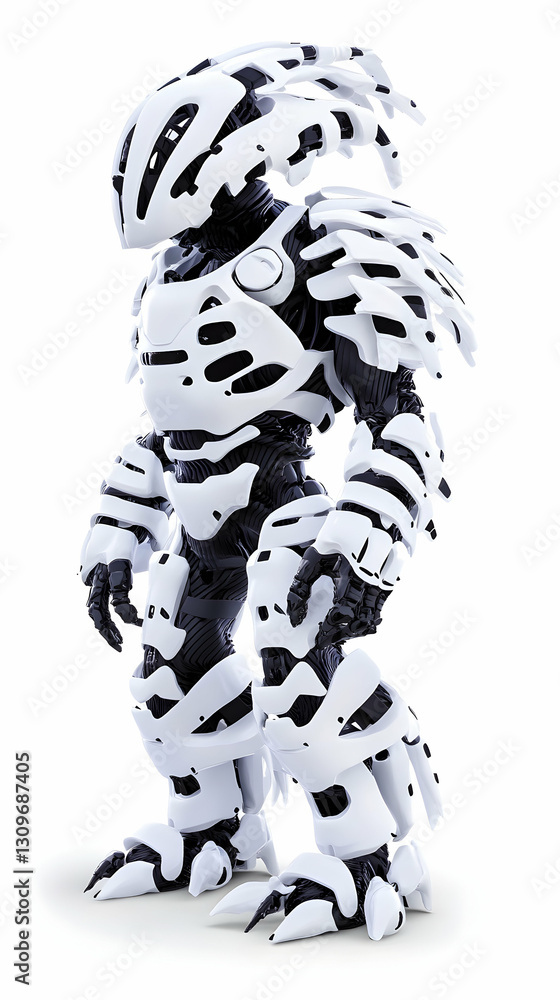 Futuristic white and black robotic creature with intricate design Futuristic white and black robotic creature with intricate design