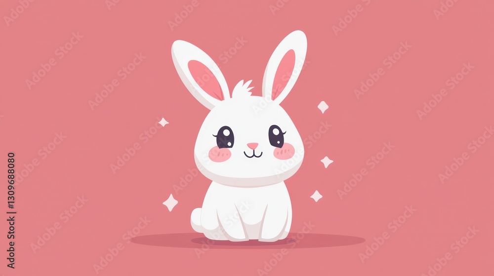 A Cute White Bunny Rabbit Sitting With Pink Sparkle Accents A Cute White Bunny Rabbit Sitting With Pink Sparkle Accents