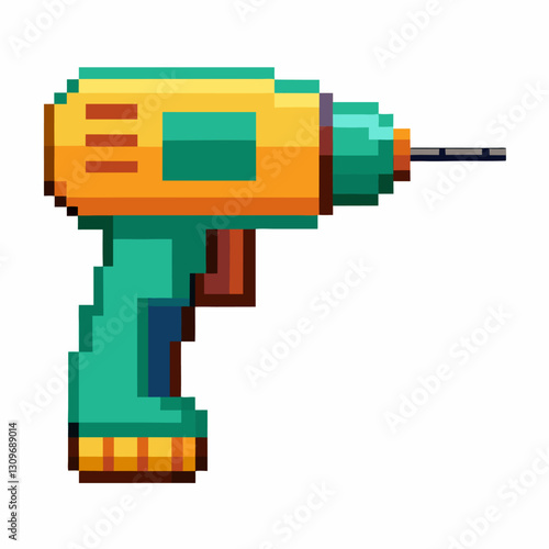 Colorful Pixel Art Electric Drill   8 bit Style Tool Illustration for Retro Gamers and DIY Enthusiasts