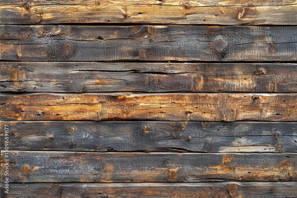 Naklejka premium A rustic background of weathered, horizontal wooden planks showing age and texture.