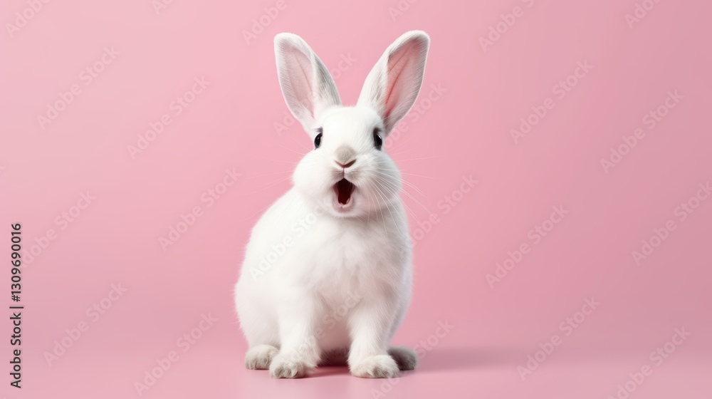 Obraz premium cute animal pet rabbit or bunny white color smiling and laughing isolated with copy space for easter background, rabbit, animal, pet, cute, fur, ear, mammal, background, celebration, generate by AI