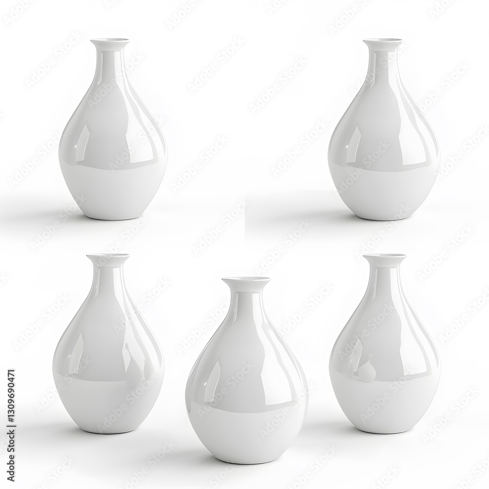 Elegant Collection of White Ceramic Vases on White Background Elegant Collection of White Ceramic Vases on White Background