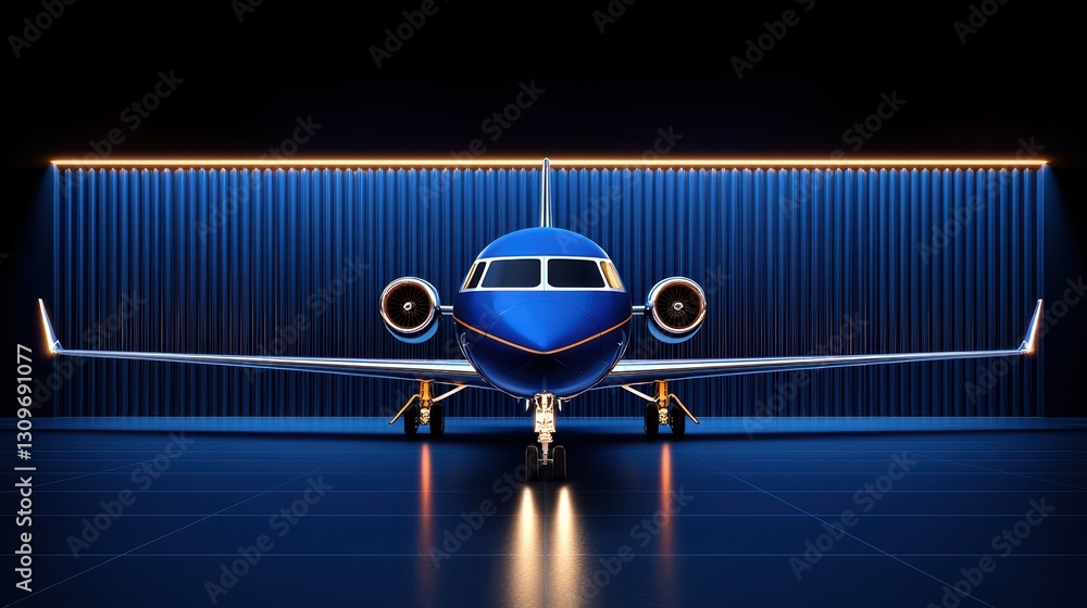 Fototapeta premium Sleek Private Jet with Modern Design in Luxurious Hangar Space for VIP Transportation