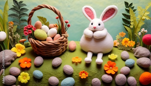 wicker basket with easter eggs

