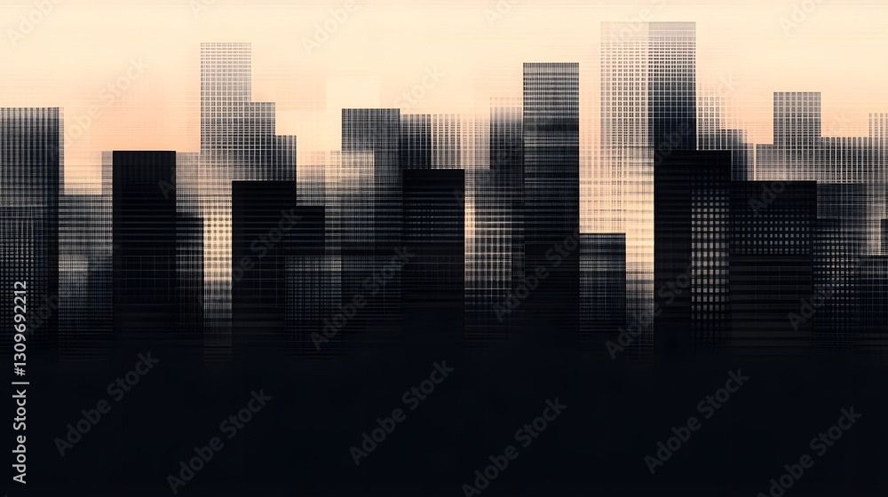 Obraz premium Stylized Modern Metropolis with Floating Geometric Cityscape and Innovative Urban Landscape